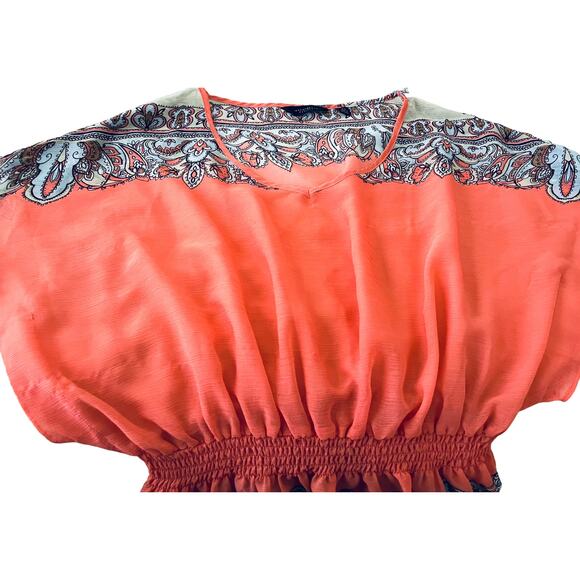 INVESTMENTS KIMONO SLEEVE, PULL-OVER BLOUSE, WOMENS, PL, ORANGE & BLUE PAISLEY - Picture 4 of 12